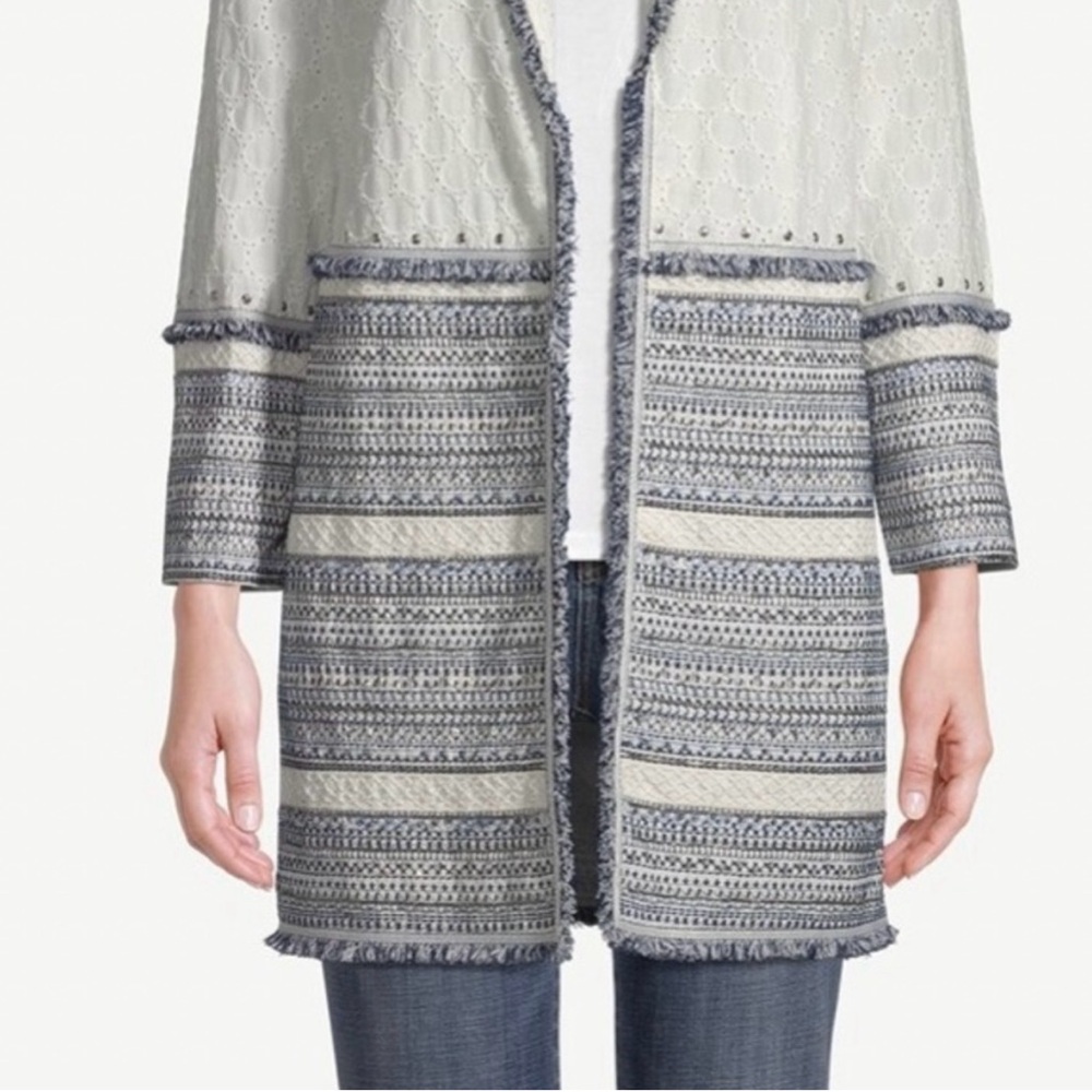 NWT. Chicos Petite Embellished Cotton Eyelet Jacket Size 2 or L